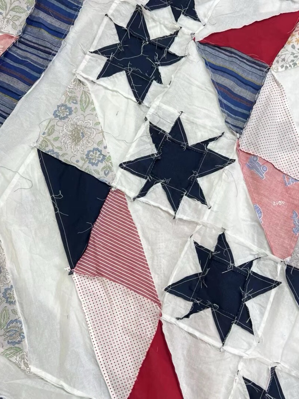 Handmade Broken Star Patchwork Cotton fabric Queen size Quilt Top/Topper - Picture 4 of 4